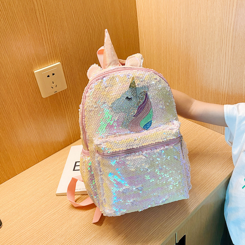 School Backpack Teen - Girls Pink Unicorn Sequin Backpack Reversible
