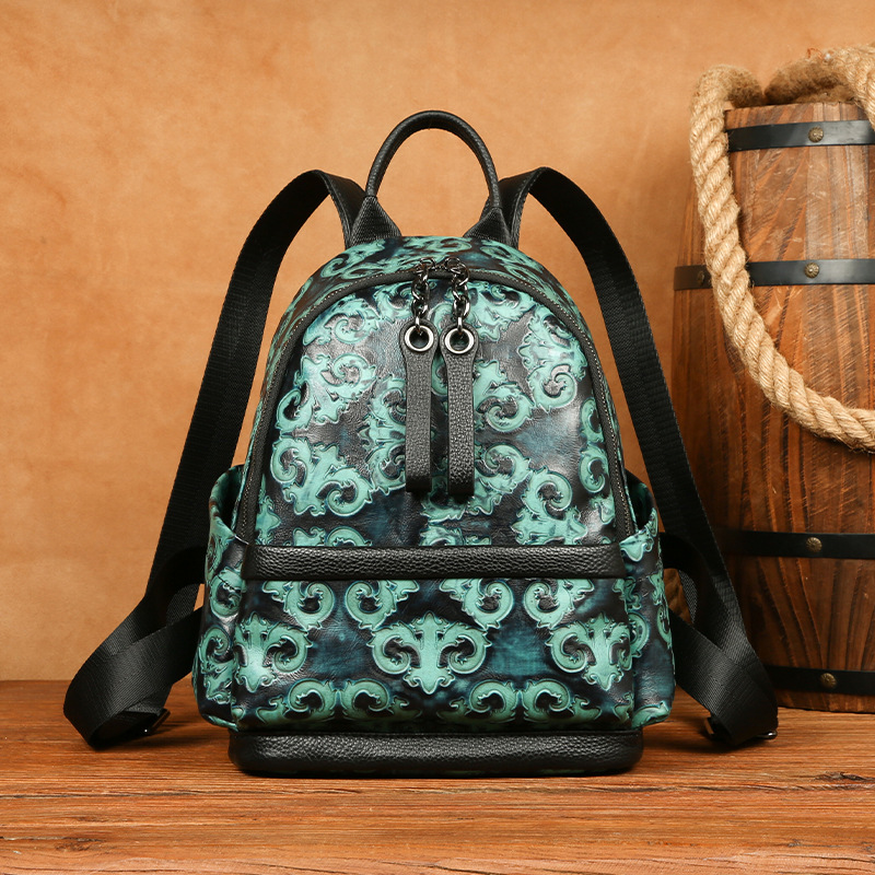 Leather Backpack Vintage - Johnature Genuine Leather Embossed Retro Backpack