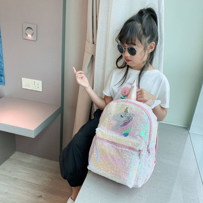 Girls Pink Unicorn Sequin Back - School Backpack Teen 评论和价格