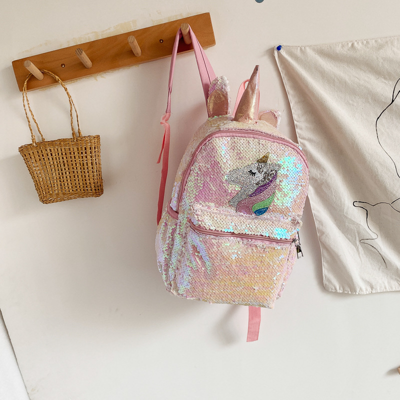 Girls Pink Unicorn Sequin Back - School Backpack Teen 评论和价格