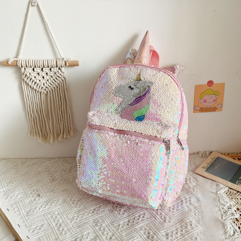 Girls Pink Unicorn Sequin Back - School Backpack Teen 评论和价格